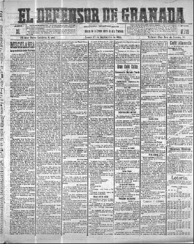 'El Defensor de Granada  : diario político independiente' - Año XL Número 17739  - 1918 Septiembre 23