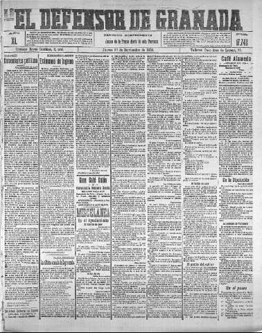 'El Defensor de Granada  : diario político independiente' - Año XL Número 17742  - 1918 Septiembre 26