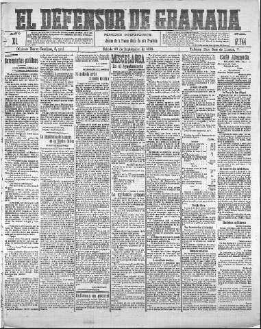 'El Defensor de Granada  : diario político independiente' - Año XL Número 17744  - 1918 Septiembre 28