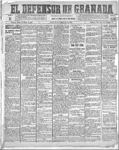 'El Defensor de Granada  : diario político independiente' - Año XL Número 17746  - 1918 Septiembre 30