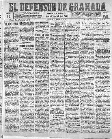 'El Defensor de Granada  : diario político independiente' - Año XL Número 17756  - 1918 Octubre 10
