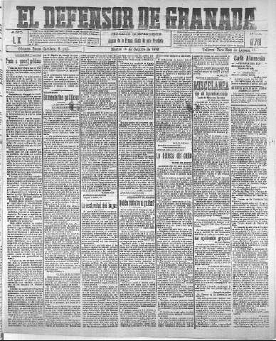 'El Defensor de Granada  : diario político independiente' - Año XL Número 17761  - 1918 Octubre 15