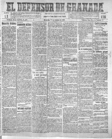 'El Defensor de Granada  : diario político independiente' - Año XL Número 17762  - 1918 Octubre 16