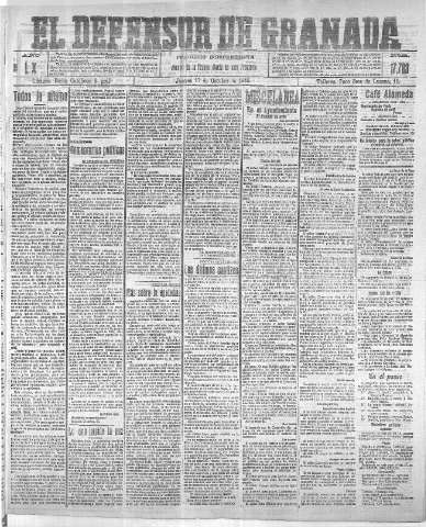 'El Defensor de Granada  : diario político independiente' - Año XL Número 17763  - 1918 Octubre 17