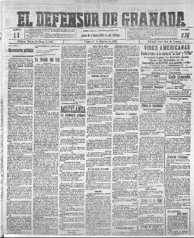 'El Defensor de Granada  : diario político independiente' - Año XL Número 17767  - 1918 Octubre 21