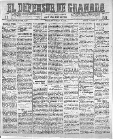 'El Defensor de Granada  : diario político independiente' - Año XL Número 17769  - 1918 Octubre 23