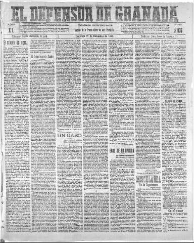 'El Defensor de Granada  : diario político independiente' - Año XL Número 17835  - 1918 Diciembre 29