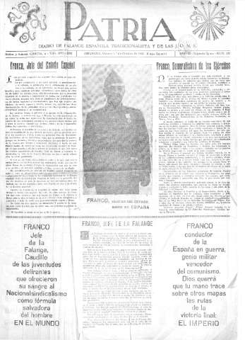 'Patria  : diario de Falange Española Tradicionalista y de las J.O.N.S.' - Año III Segunda Epoca Número 125  - 1937 Octubre 01