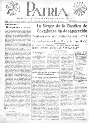 'Patria  : diario de Falange Española Tradicionalista y de las J.O.N.S.' - Año III Segunda Epoca Número 127  - 1937 Octubre 03