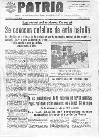 'Patria  : diario de Falange Española Tradicionalista y de las J.O.N.S.' - Año IV Número 214  - 1938 Enero 11