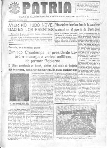 'Patria  : diario de Falange Española Tradicionalista y de las J.O.N.S.' - Año IV Número 127  - 1938 Enero 15
