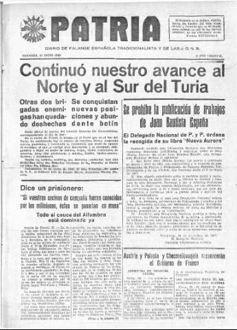 'Patria  : diario de Falange Española Tradicionalista y de las J.O.N.S.' - Año IV Número 134  - 1938 Enero 23