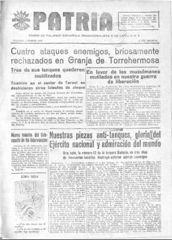 'Patria  : diario de Falange Española Tradicionalista y de las J.O.N.S.' - Año IV Número 144  - 1938 Febrero 04