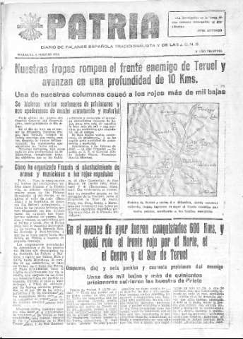 'Patria  : diario de Falange Española Tradicionalista y de las J.O.N.S.' - Año IV Número 146  - 1938 Febrero 06