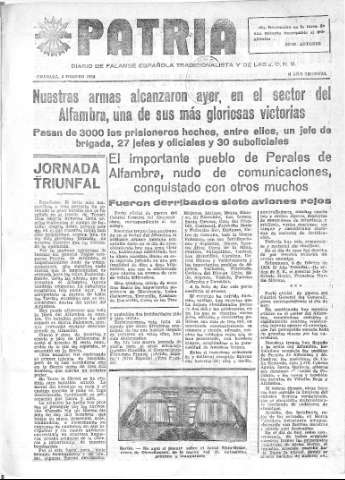 'Patria  : diario de Falange Española Tradicionalista y de las J.O.N.S.' - Año IV Número 147  - 1938 Febrero 08