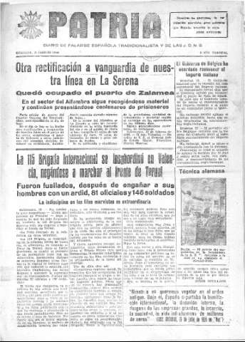 'Patria  : diario de Falange Española Tradicionalista y de las J.O.N.S.' - Año IV Número 147  - 1938 Febrero 13
