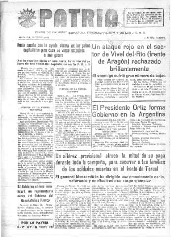 'Patria  : diario de Falange Española Tradicionalista y de las J.O.N.S.' - Año IV Número 149  - 1938 Febrero 16