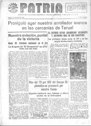 'Patria  : diario de Falange Española Tradicionalista y de las J.O.N.S.' - Año IV Número 153  - 1938 Febrero 20