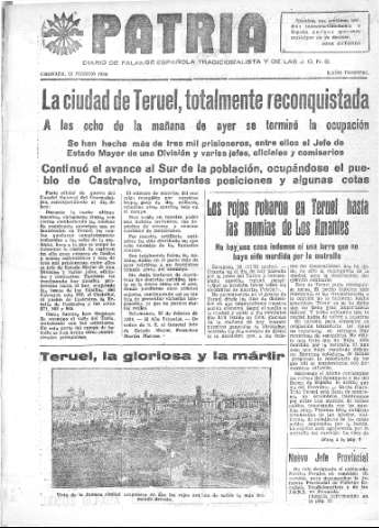 'Patria  : diario de Falange Española Tradicionalista y de las J.O.N.S.' - Año IV Número 155  - 1938 Febrero 23
