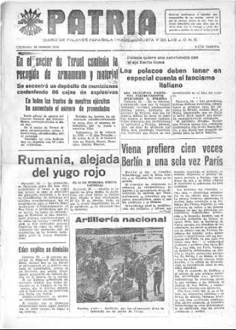 'Patria  : diario de Falange Española Tradicionalista y de las J.O.N.S.' - Año IV Número 158  - 1938 Febrero 26
