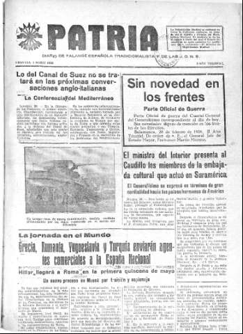 'Patria  : diario de Falange Española Tradicionalista y de las J.O.N.S.' - Año IV Número 160  - 1938 Marzo 01