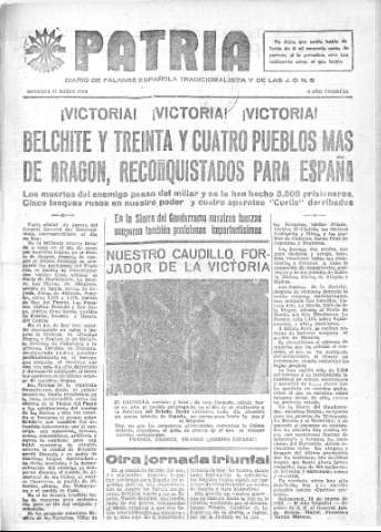 'Patria  : diario de Falange Española Tradicionalista y de las J.O.N.S.' - Año IV Número 169  - 1938 Marzo 11