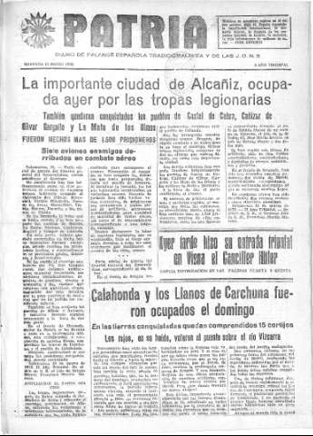 'Patria  : diario de Falange Española Tradicionalista y de las J.O.N.S.' - Año IV Número 172  - 1938 Marzo 15