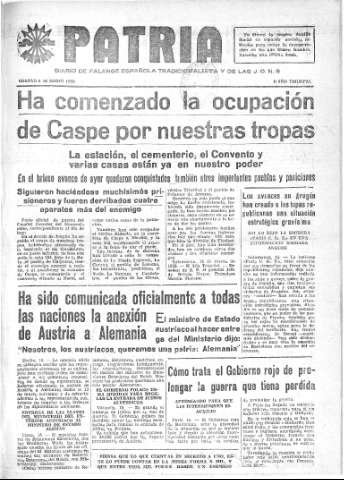 'Patria  : diario de Falange Española Tradicionalista y de las J.O.N.S.' - Año IV Número 173  - 1938 Marzo 16