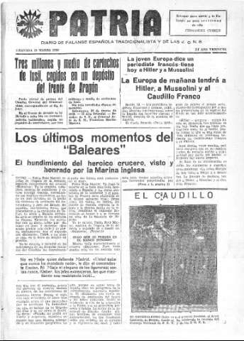 'Patria  : diario de Falange Española Tradicionalista y de las J.O.N.S.' - Año IV Número 176  - 1938 Marzo 19