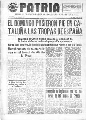 'Patria  : diario de Falange Española Tradicionalista y de las J.O.N.S.' - Año IV Número 184  - 1938 Marzo 29