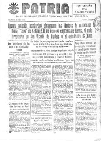 'Patria  : diario de Falange Española Tradicionalista y de las J.O.N.S.' - Año IV Número 303  - 1938 Julio 02