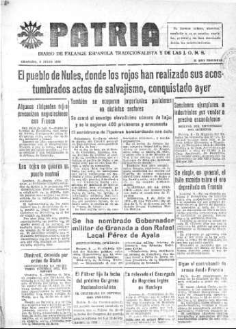 'Patria  : diario de Falange Española Tradicionalista y de las J.O.N.S.' - Año IV Número 309  - 1938 Julio 09