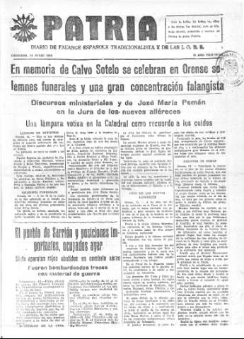'Patria  : diario de Falange Española Tradicionalista y de las J.O.N.S.' - Año IV Número 313  - 1938 Julio 14