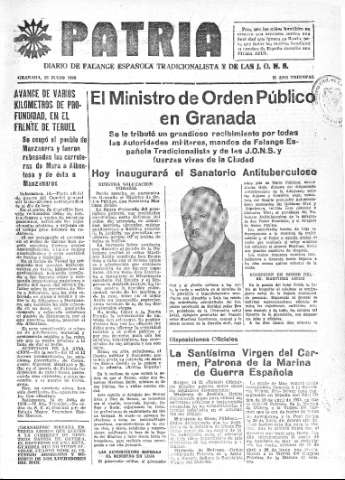 'Patria  : diario de Falange Española Tradicionalista y de las J.O.N.S.' - Año IV Número 314  - 1938 Julio 15
