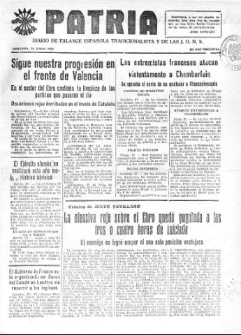 'Patria  : diario de Falange Española Tradicionalista y de las J.O.N.S.' - Año IV Número 325  - 1938 Julio 28