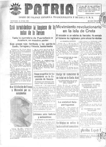 'Patria  : diario de Falange Española Tradicionalista y de las J.O.N.S.' - Año IV Número 327  - 1938 Julio 30