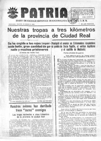 'Patria  : diario de Falange Española Tradicionalista y de las J.O.N.S.' - Año IV Número 341  - 1938 Agosto 16