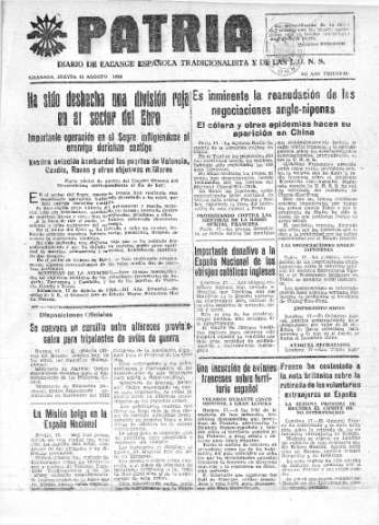'Patria  : diario de Falange Española Tradicionalista y de las J.O.N.S.' - Año IV Número 343  - 1938 Agosto 18