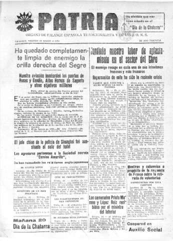 'Patria  : diario de Falange Española Tradicionalista y de las J.O.N.S.' - Año IV Número 344  - 1938 Agosto 19