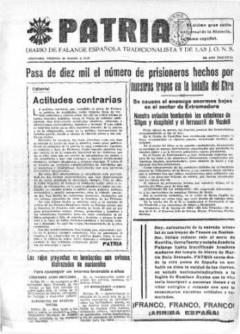 'Patria  : diario de Falange Española Tradicionalista y de las J.O.N.S.' - Año IV Número 350  - 1938 Agosto 26