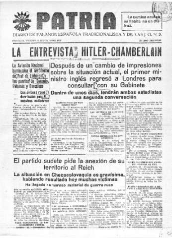 'Patria  : diario de Falange Española Tradicionalista y de las J.O.N.S.' - Año IV Número 367  - 1938 Septiembre 16