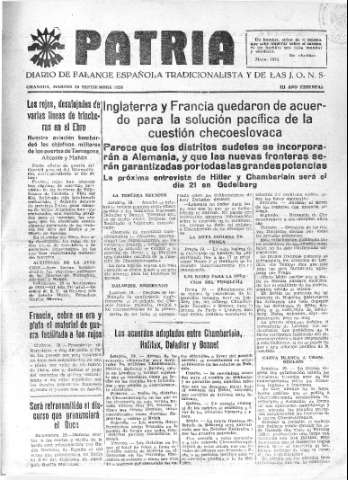 'Patria  : diario de Falange Española Tradicionalista y de las J.O.N.S.' - Año IV Número 369  - 1938 Septiembre 20