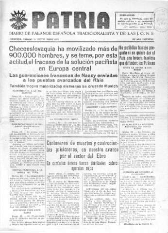 'Patria  : diario de Falange Española Tradicionalista y de las J.O.N.S.' - Año IV Número 373  - 1938 Septiembre 24
