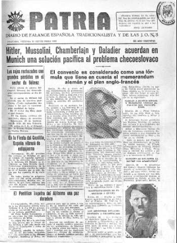 'Patria  : diario de Falange Española Tradicionalista y de las J.O.N.S.' - Año IV Número 378  - 1938 Septiembre 30