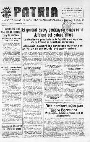 'Patria  : diario de Falange Española Tradicionalista y de las J.O.N.S.' - Año IV Número 383  - 1938 Octubre 06