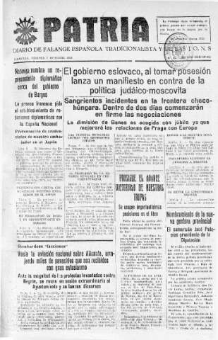 'Patria  : diario de Falange Española Tradicionalista y de las J.O.N.S.' - Año IV Número 384  - 1938 Octubre 07