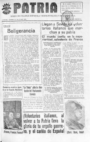 'Patria  : diario de Falange Española Tradicionalista y de las J.O.N.S.' - Año IV Número 391  - 1938 Octubre 15