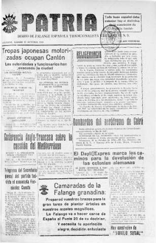'Patria  : diario de Falange Española Tradicionalista y de las J.O.N.S.' - Año IV Número 397  - 1938 Octubre 22