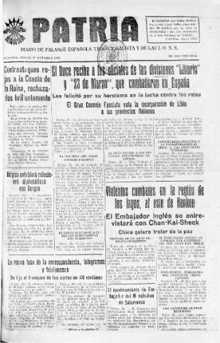 'Patria  : diario de Falange Española Tradicionalista y de las J.O.N.S.' - Año IV Número 401  - 1938 Octubre 27