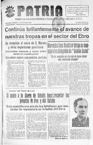 'Patria  : diario de Falange Española Tradicionalista y de las J.O.N.S.' - Año IV Número 405  - 1938 Noviembre 01